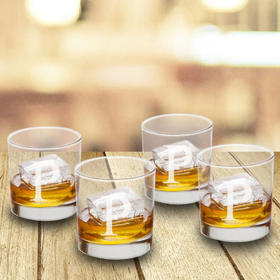 Personalized Lowball Whiskey Glasses - Mongrammed Whiskey Glasses for Groomsmen - Set of 4-SingleInitial-