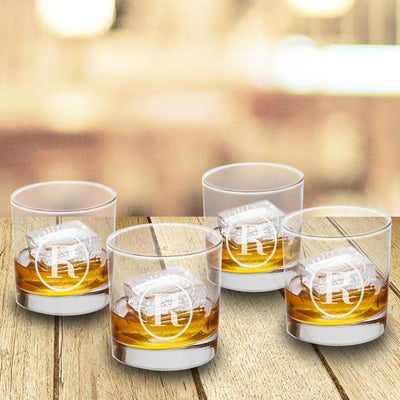 Personalized Lowball Whiskey Glasses - Mongrammed Whiskey Glasses for Groomsmen - Set of 4-Circle-