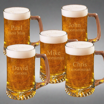 Groomsmen Gift Set of Personalized 25oz Beer Mugs - Custom Text