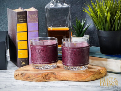 Italian Leather Whiskey Glass Sets - Bordeaux Leather