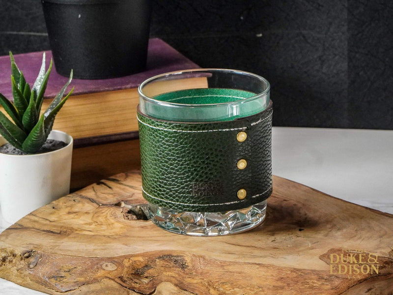 Italian Leather Whiskey Glass Sets - Green Leather