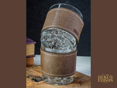 Italian Leather Whiskey Glass Sets - Taupe Leather
