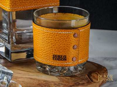 Italian Leather Whiskey Glass Sets - Yellow Leather