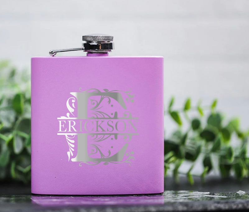Personalized Light Purple Powder-Coated Flasks