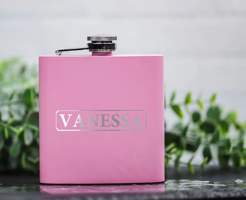 Personalized Pink Powder-Coated Flasks