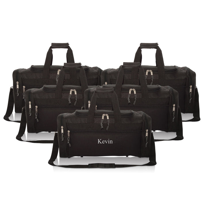 Set of 5 Personalized Black Duffel Bags GroomsShop