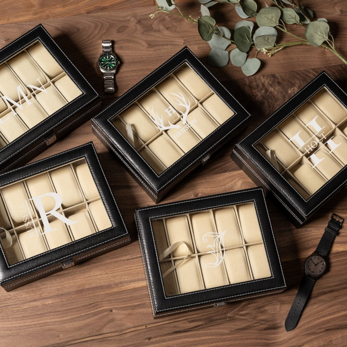 Groomsmen Gift Set of 5 Personalized Watch Boxes GroomsShop