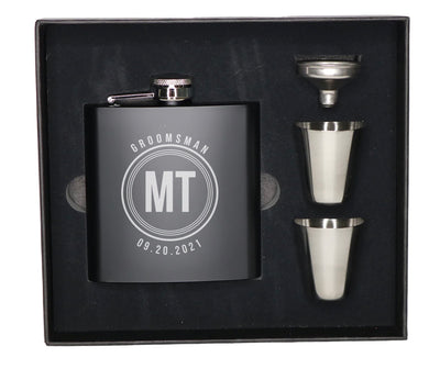 Personalized Matte Black Flask Set with Shot Glasses