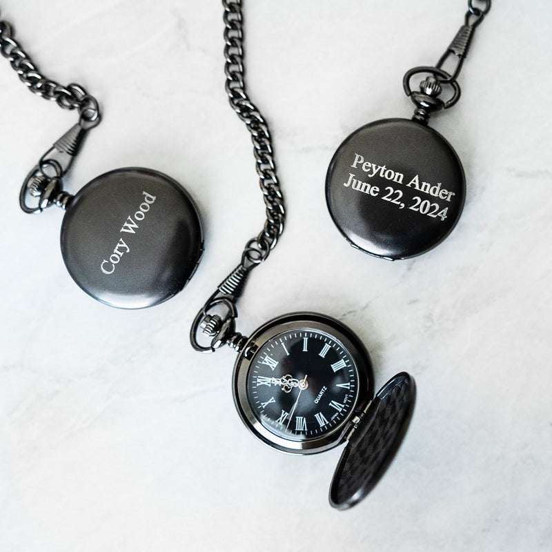 Groomsmen Gift Set of 5 Personalized Black Pocket Watches