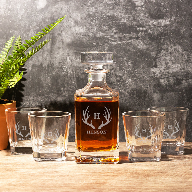 Personalized Heritage Decanter Set with 4 Custom Glasses