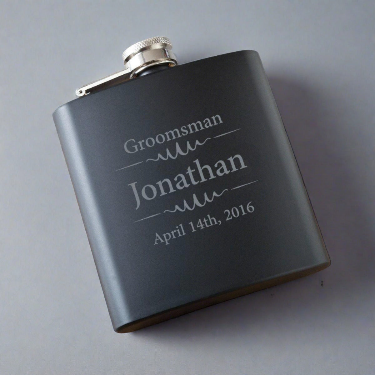 Groomsmen Engraved Black Matte Flask GroomsShop
