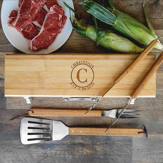 Personalized Grill Set with Bamboo Case
