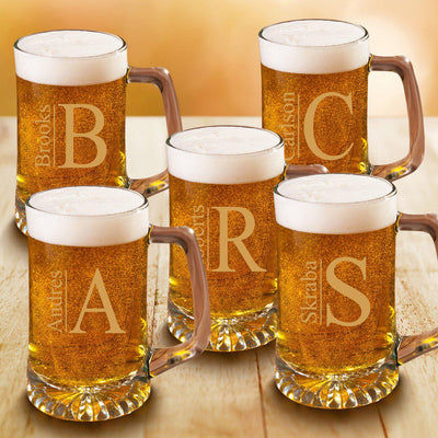 Personalized Groomsmen Monogram Beer Mugs Set of 5 - 25 oz.-Barware-JDS-Modern-