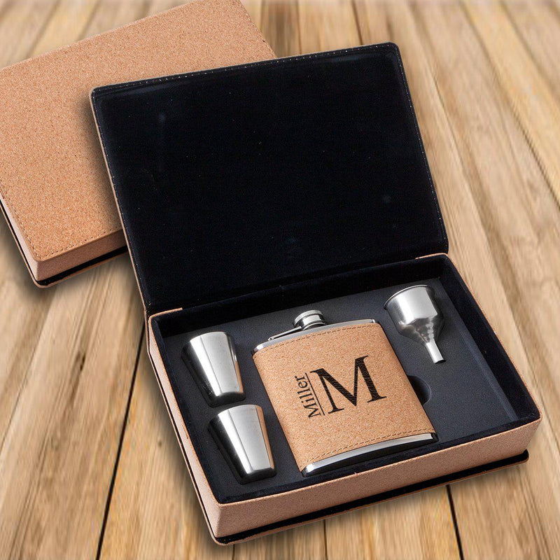 Personalized Cork Flask Gift Set - Shot Set - Groomsmen-Modern-