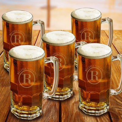 Personalized Groomsmen Glass Beer Mugs Set of 5 - 32 oz.-Barware-JDS-Circle-