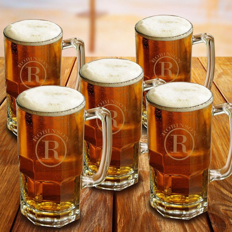 Personalized Groomsmen Glass Beer Mugs Set of 5 - 32 oz.-Barware-JDS-Circle-