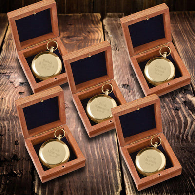 Personalized High Polish Gold Keepsake Compass with Wooden Box - Set of 5-Outdoors-JDS-3Lines-