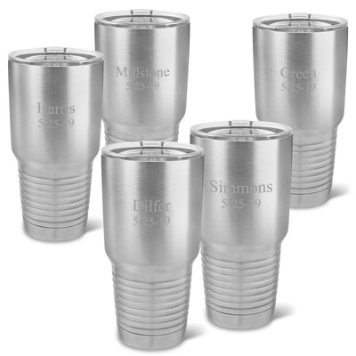 Personalized Húsavík Stainless Silver 30 oz. Double Wall Insulated Tumblers Set of 5-