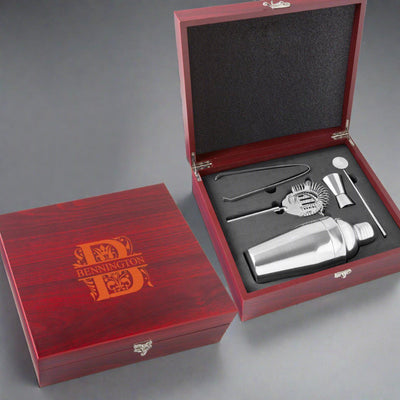 Martini Bar Gift Set with Personalized Rosewood Gift Box
