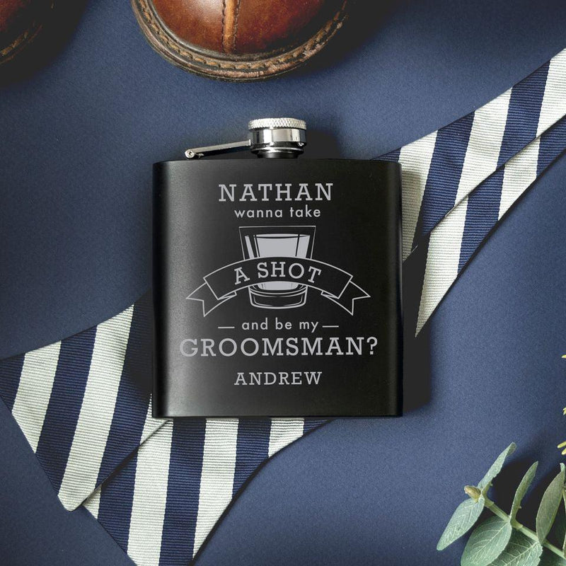 Personalized Groomsmen Proposal Black Flasks