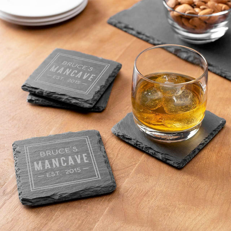 Personalized Man Cave Slate Coasters - Set of 2