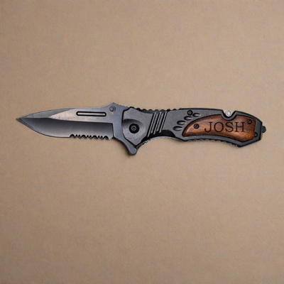 Set of 5 Personalized Black Blade Knife - Black Metal Handle