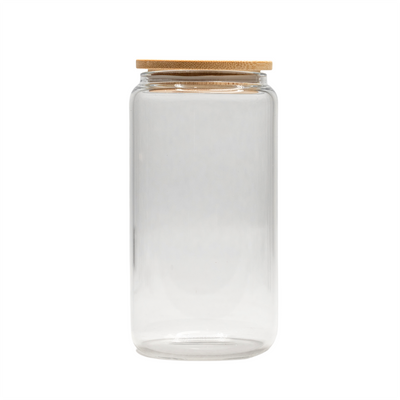 Personalized 16 oz. Glass Can with Bamboo Top and Straw