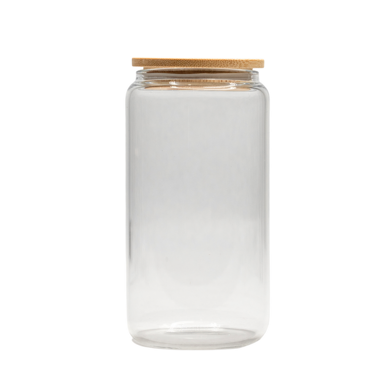 Personalized 16 oz. Glass Can with Bamboo Top and Straw