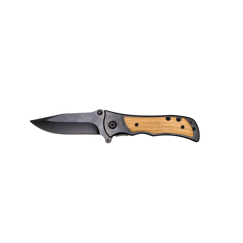 Personalized Black Blade Knife with Lightwood Handle Inlay