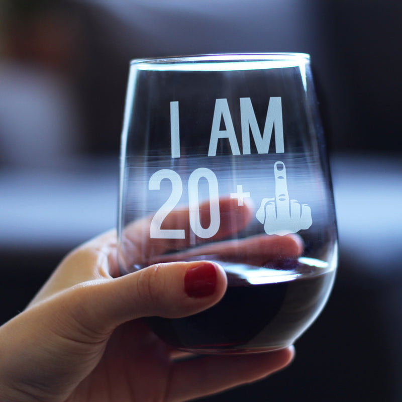20 + 1 Middle Finger - 21st Birthday Stemless Wine Glass