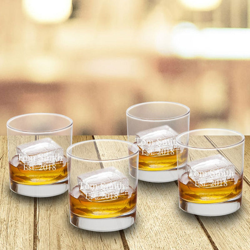 Personalized Lowball Whiskey Glasses - Mongrammed Whiskey Glasses for Groomsmen - Set of 4-2lines-