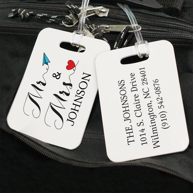 Personalized Paper plane and Heart Mr. & Mrs Luggage Tag