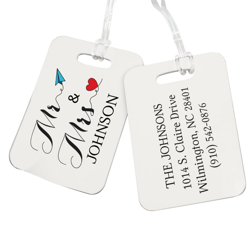Personalized Paper plane and Heart Mr. & Mrs Luggage Tag