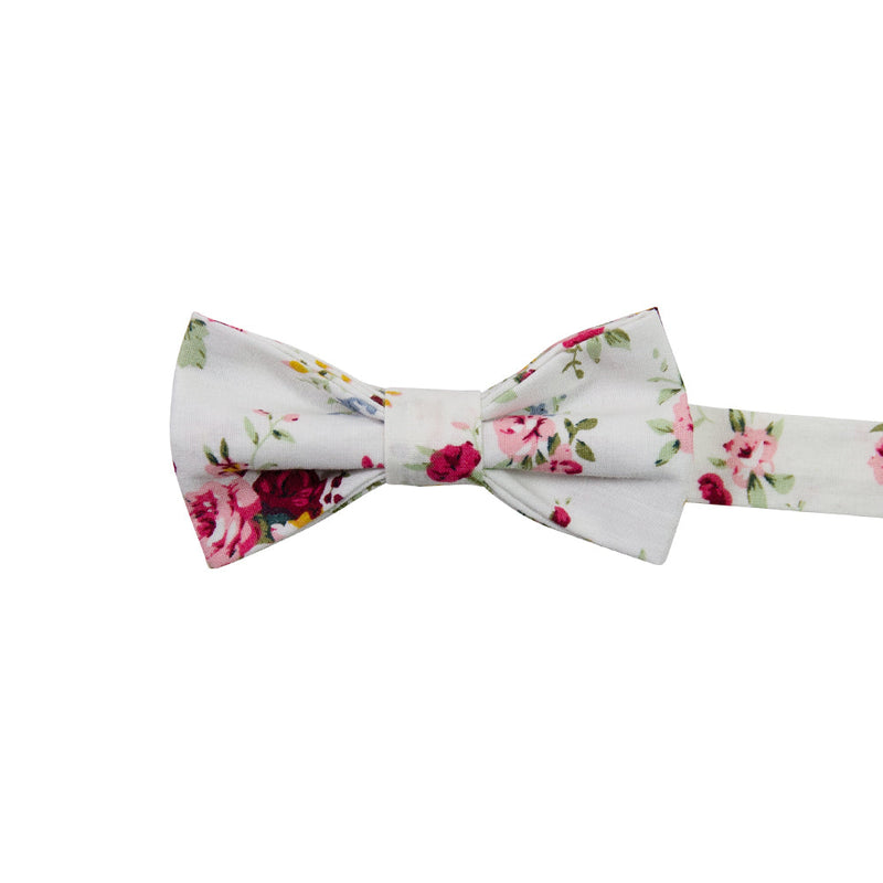 White Floral Bow Tie (Pre-Tied)