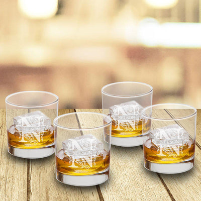 Personalized Lowball Whiskey Glasses - Mongrammed Whiskey Glasses for Groomsmen - Set of 4-Filigree-