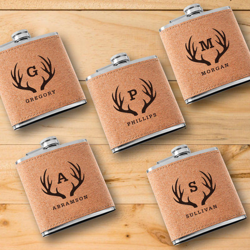 Groomsmen Gift set of 5 Personalized Cork Flasks