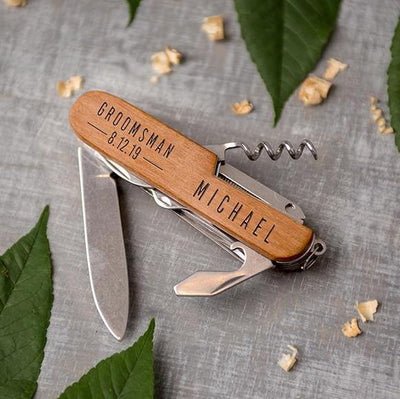 Groomsmen Gift Set of 5 Personalized Wood Handle Pocket Knives