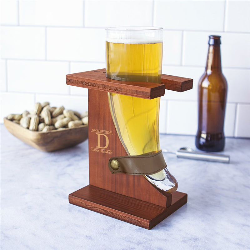 Personalized Engraved Groomsmen Horn Shaped Glass with Stand