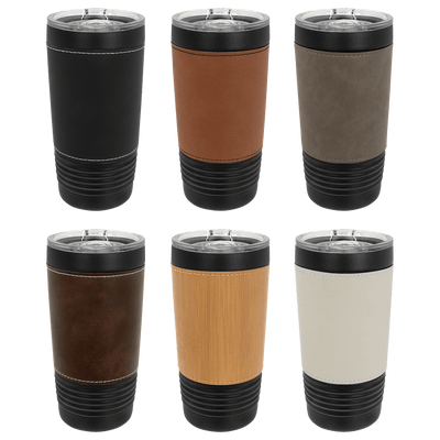 Personalized 20oz. Black Tumbler with Engraved Leatherette for Groomsmen