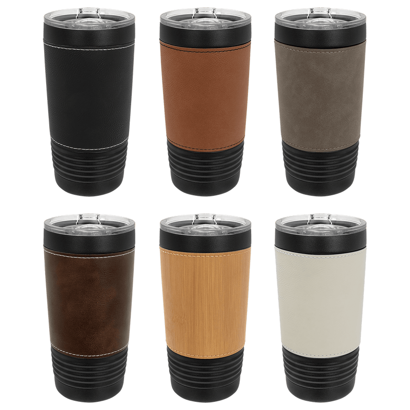 Personalized 20oz. Black Tumbler with Engraved Leatherette for Groomsmen