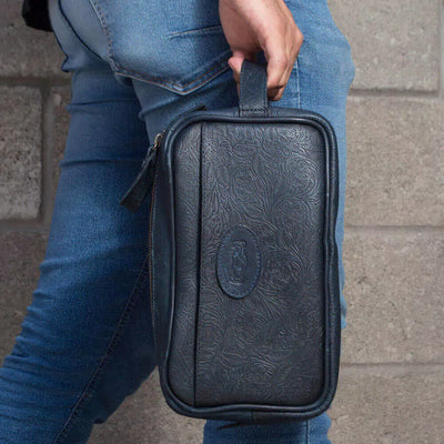 Tooled Leather Toiletry Wash Bag