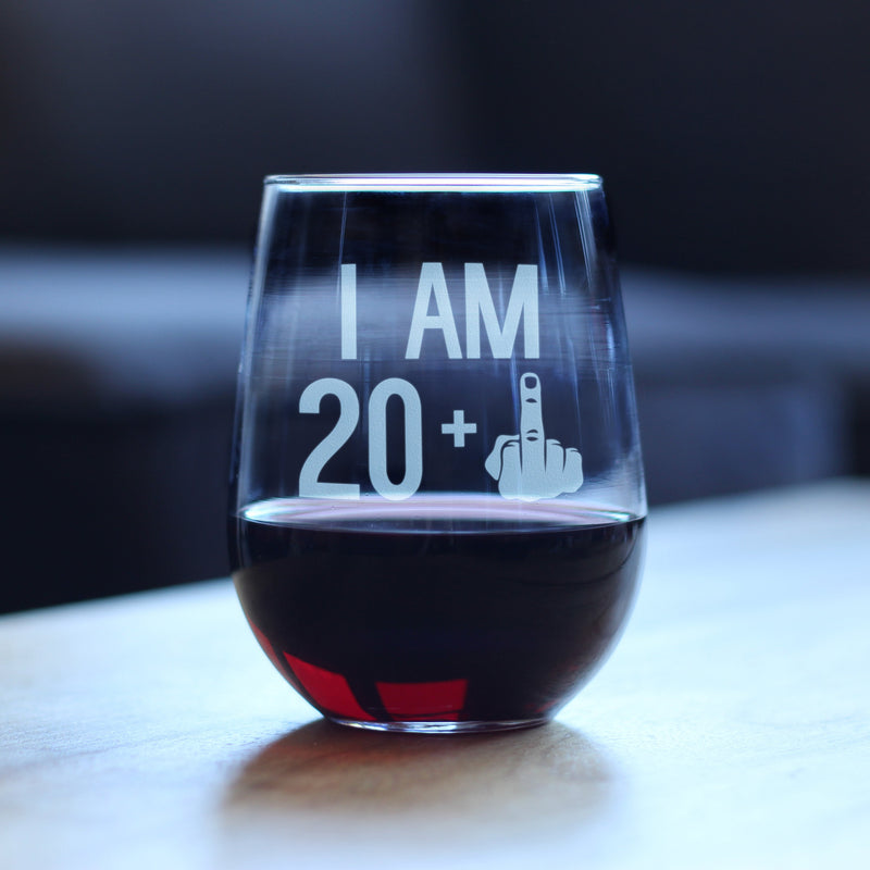 20 + 1 Middle Finger - 21st Birthday Stemless Wine Glass