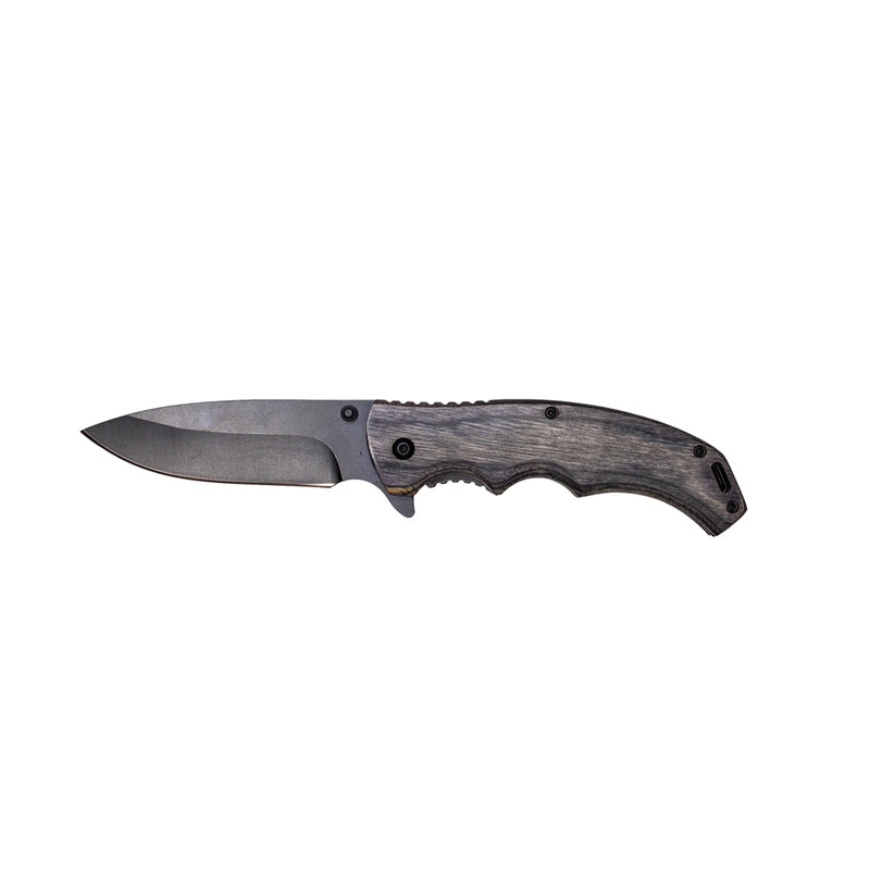 Personalized Black Blade Grey Wood Handle Knife