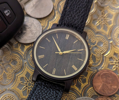 Personalized Arce Wooden Watch | Black Leather