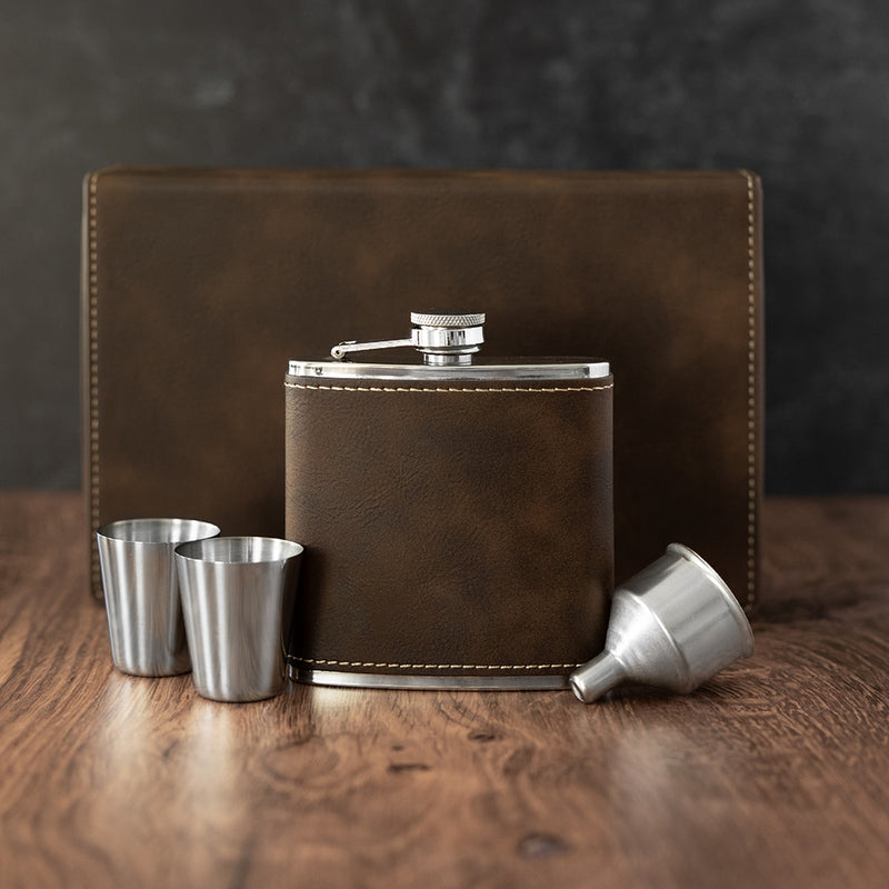 Personalized Rustic Gold Flask Gift Set