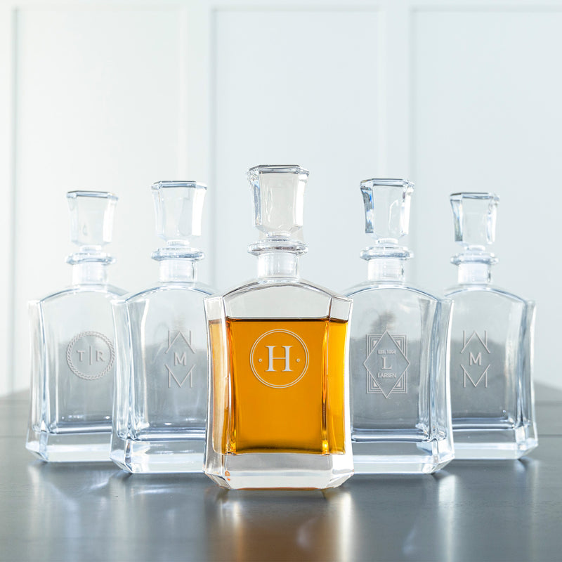 Set of 5 Groomsmen Whiskey Decanters - Modern Designs
