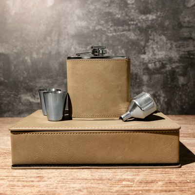 Personalized Light Brown Flask Gift Set