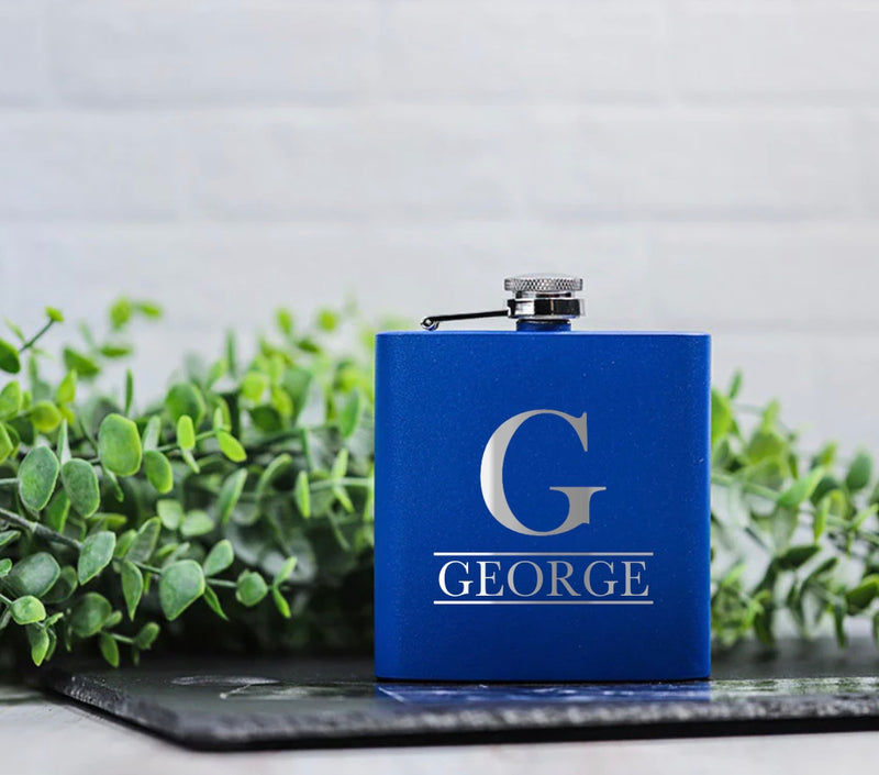 Personalized Blue Powder-Coated Flasks