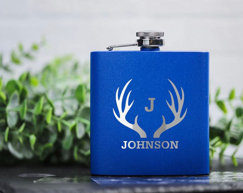 Personalized Blue Powder-Coated Flasks