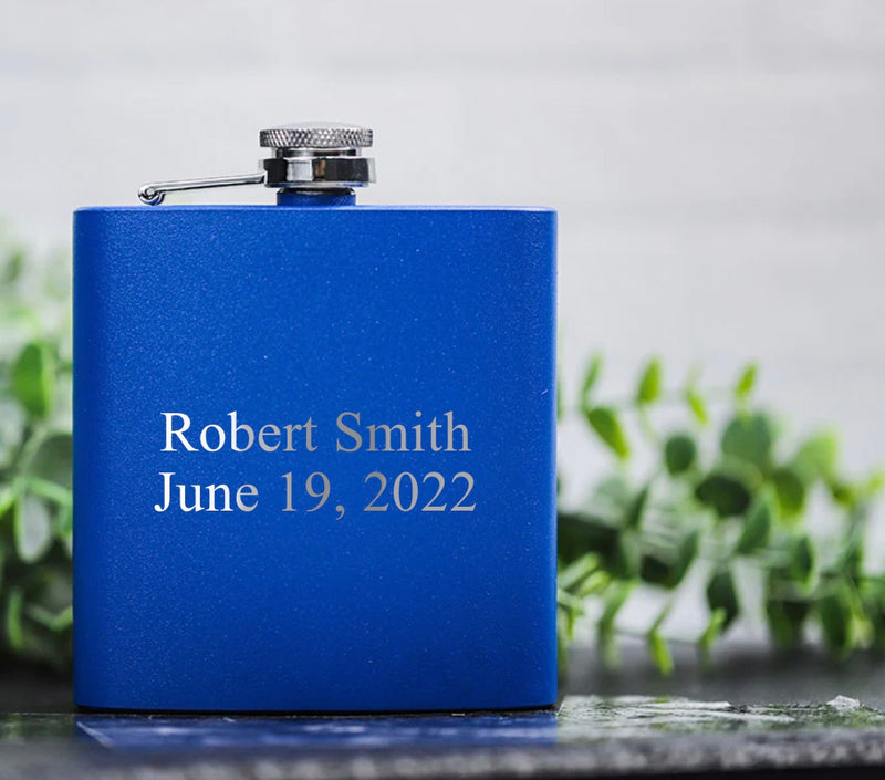 Personalized Blue Powder-Coated Flasks